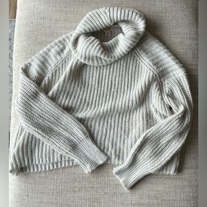 Cropped funnel neck white sweater